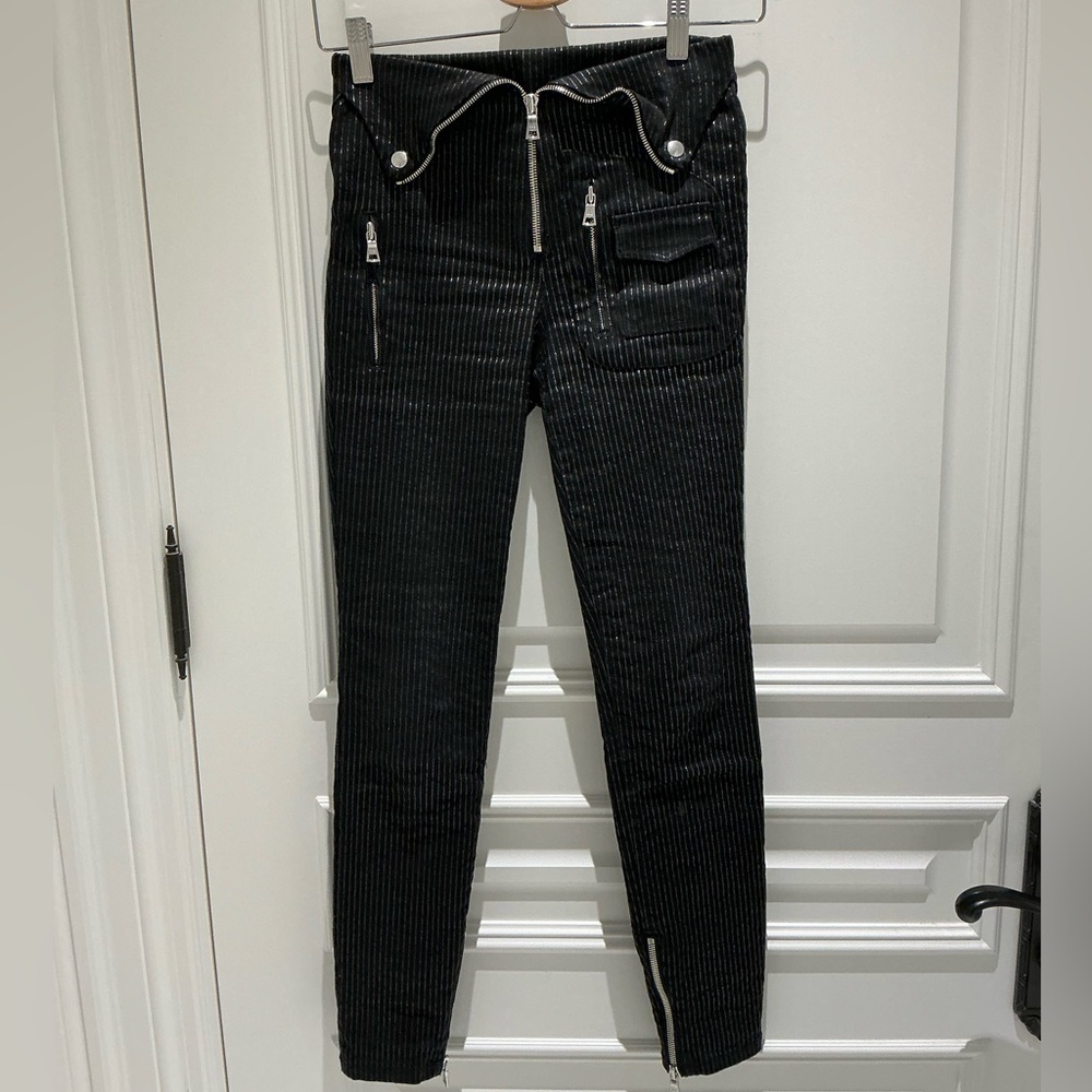 RTA Women's Designer Black and Silver Striped Pants